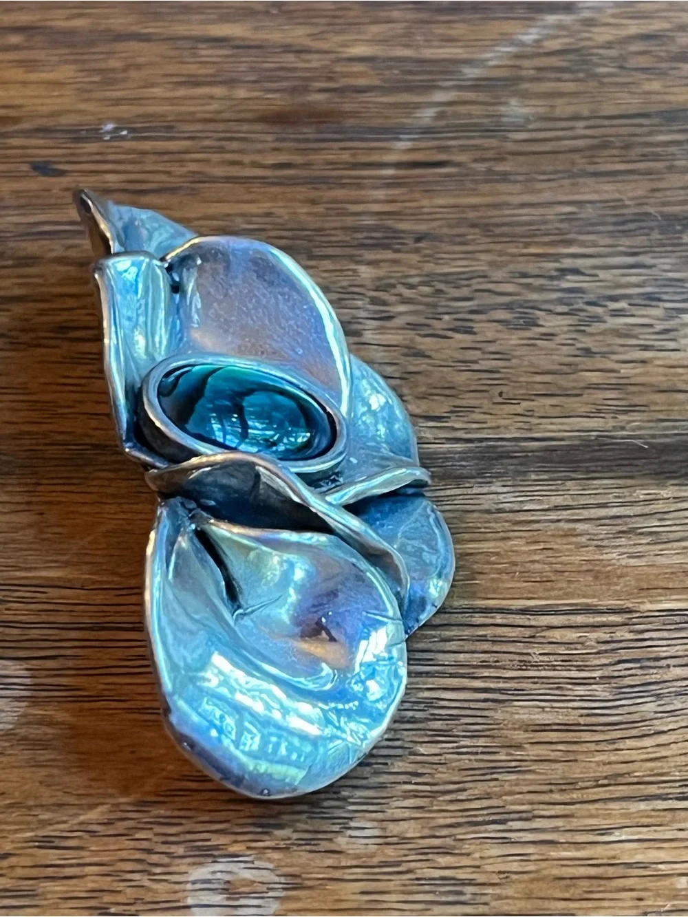 Sterling Silver Floral Brooch with Turquoise Abalone Accent